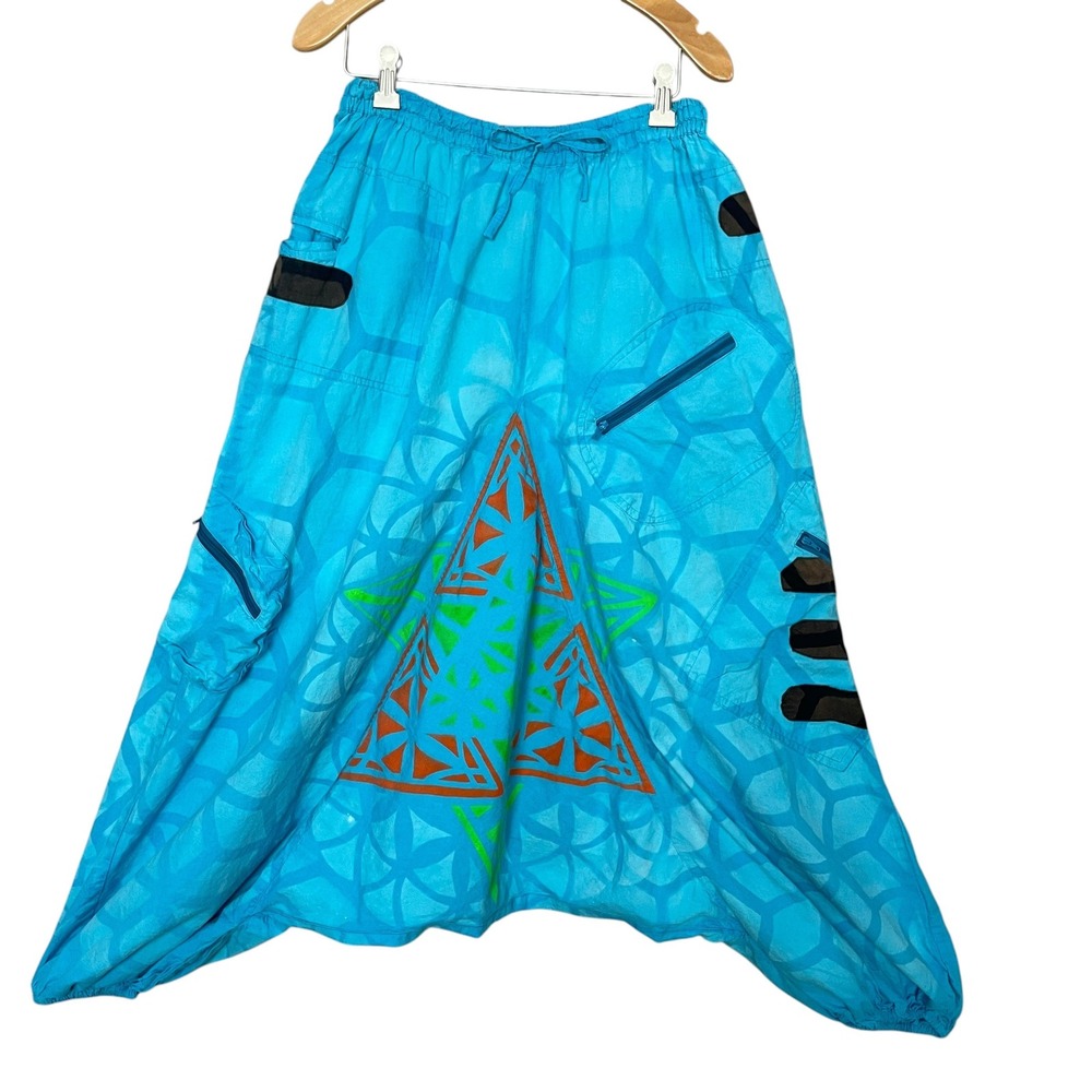 Heady Harem Pants Festival Hippie Pockets Blue Small/Med Unisex Geometric Trippy